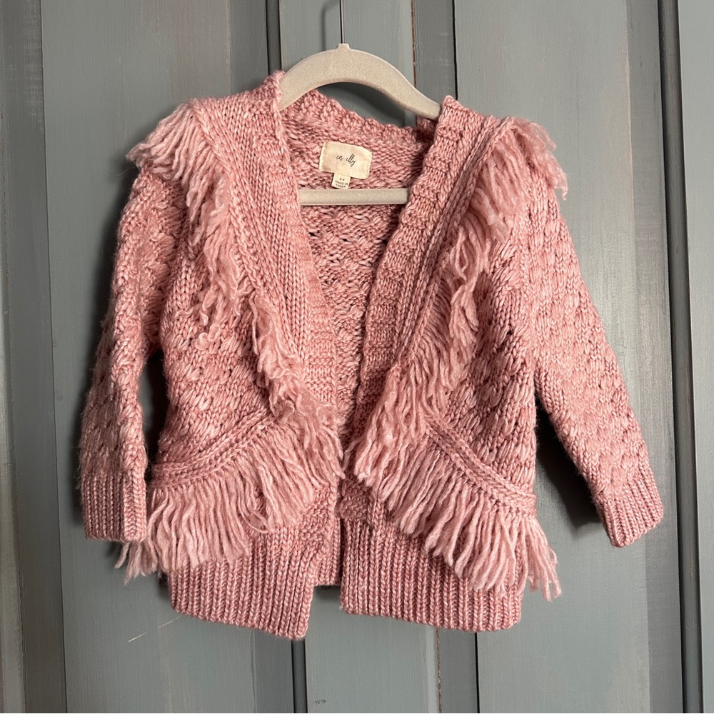 Toddler pink fringe knit cardigan 3T-4t